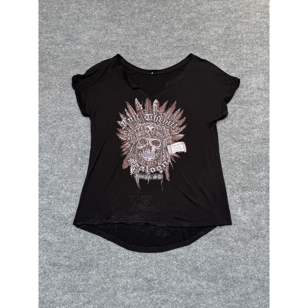 Full Throttle Saloon Sturgis SD Graphic T-Shirt Black Rhinestone Skull Large‎
